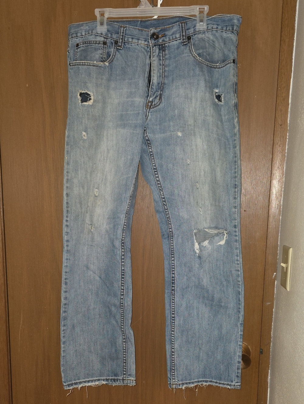 Urban Expressions Faded Light Blue Distressed Straight Jeans